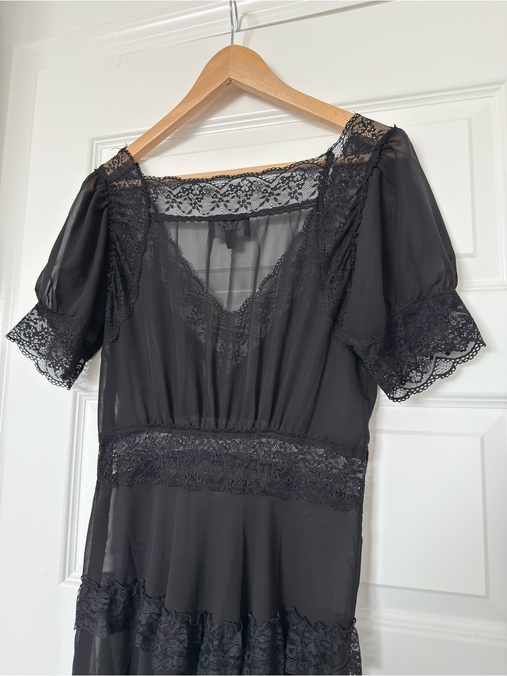 Dolls Kill Widow Perpetual Night Maxi Dress Medium Black Sheer Lace Goth Romance - Picture 6 of 10